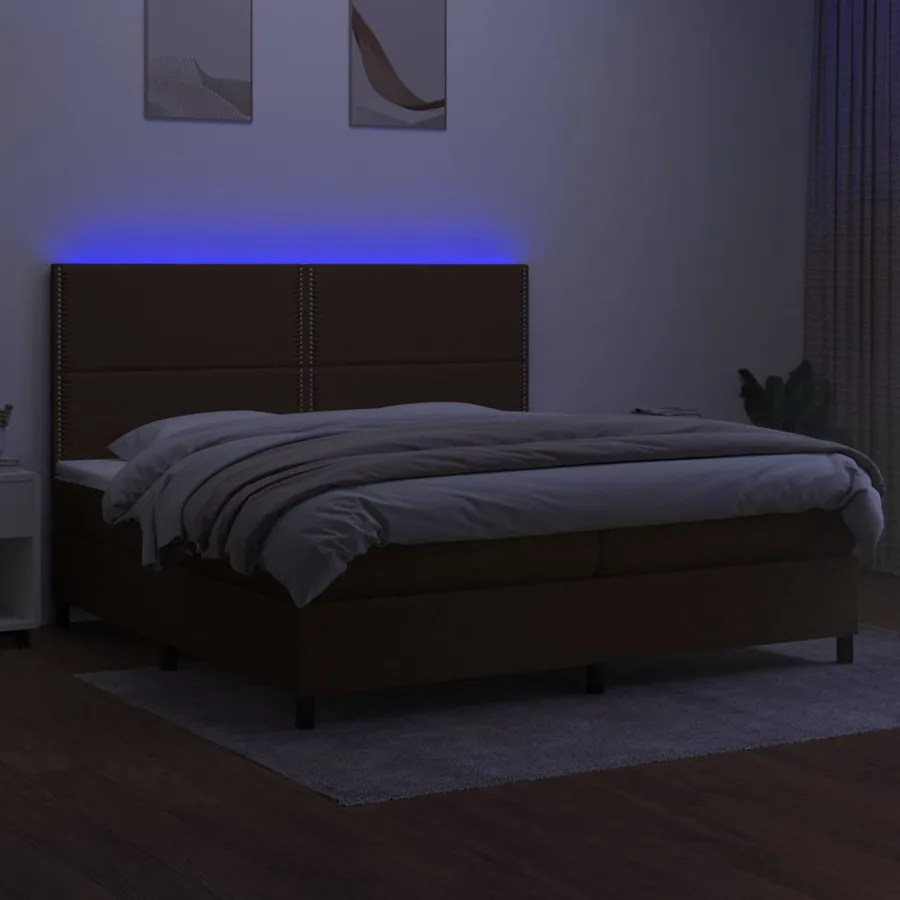 Sommier à lattes de lit matelas et LED Marron foncé 200x200 cm - 4