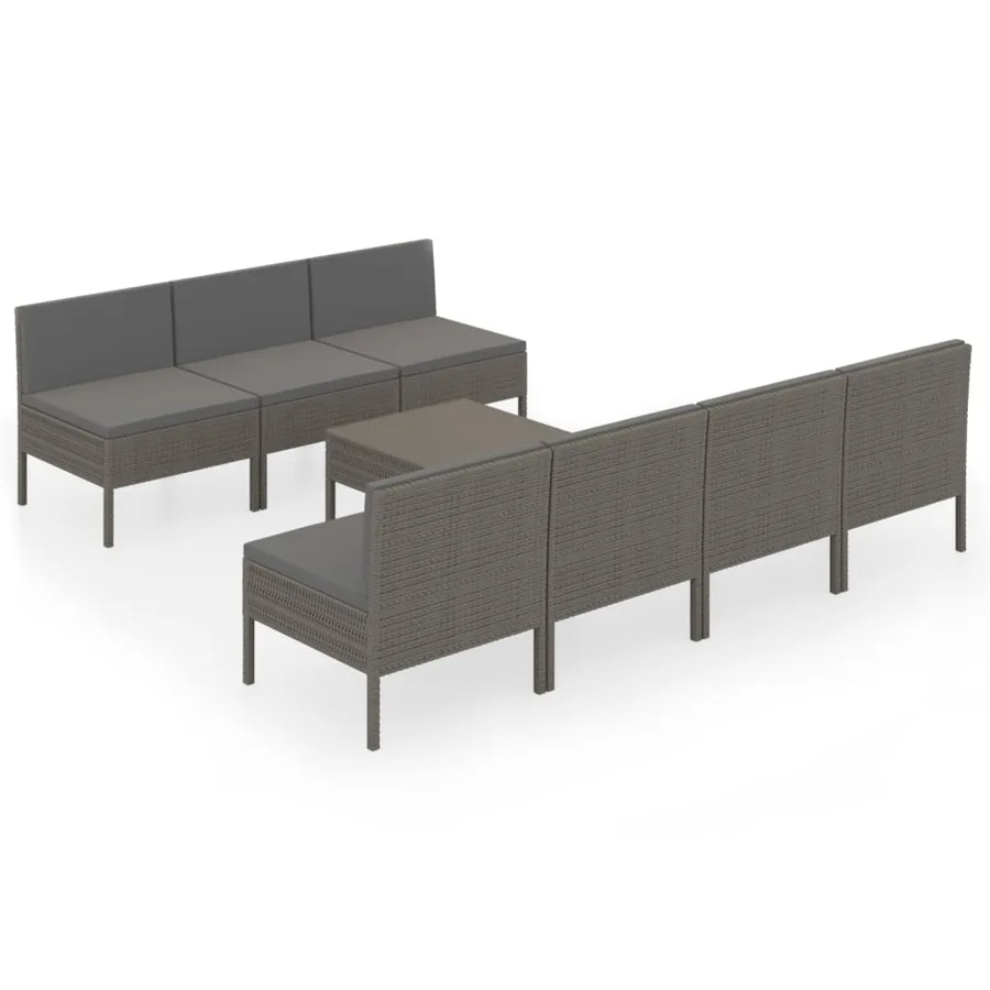Salon de jardin 8 pcs avec coussins résine tressée gris - 2