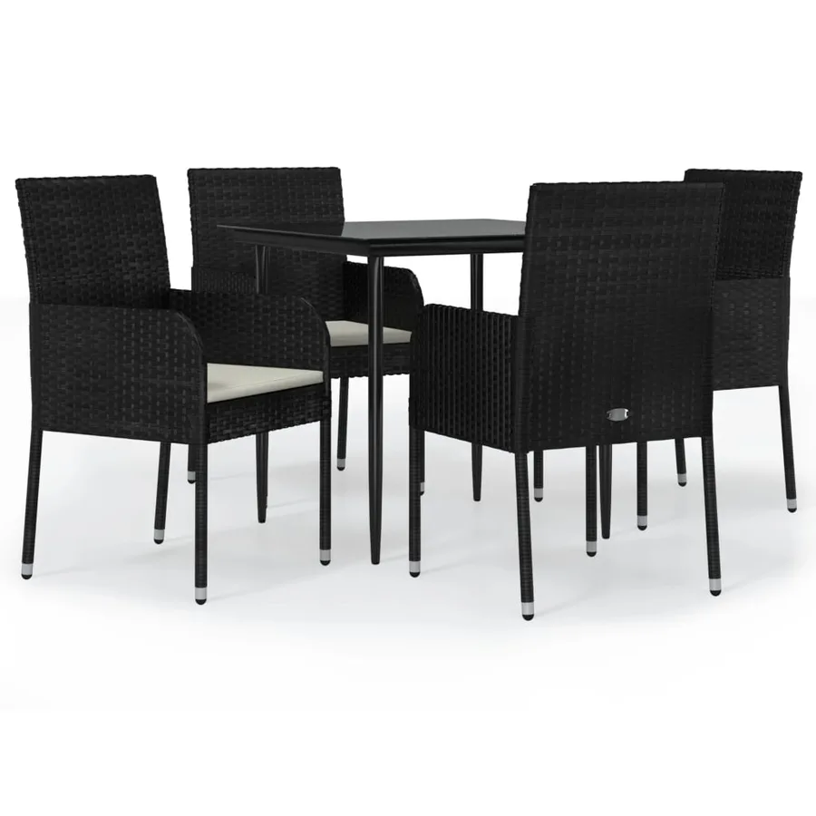 Ensemble à manger de jardin coussins 5pcs Noir Résine tressée - 2