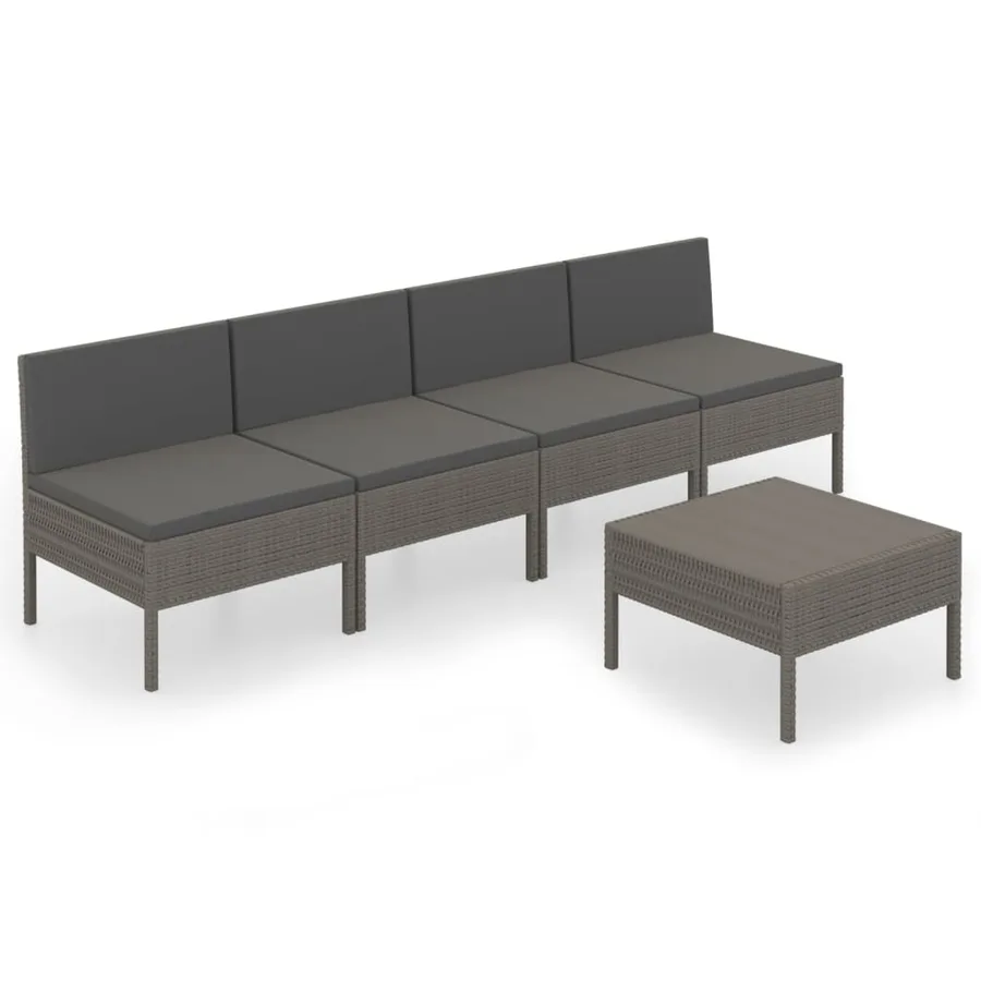 Salon de jardin 5 pcs avec coussins résine tressée gris - 2