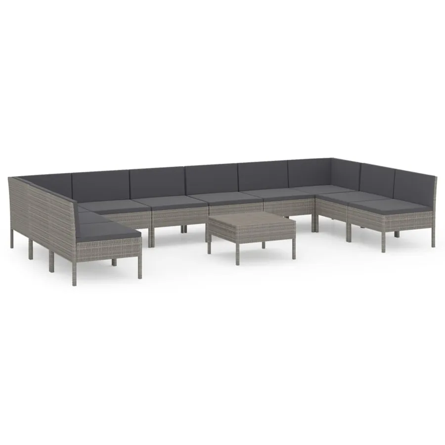 Salon de jardin 11 pcs avec coussins Résine tressée Gris - 2