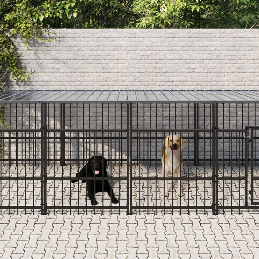 Chenil d'extérieur avec toit pour chiens Acier 16,89 m²