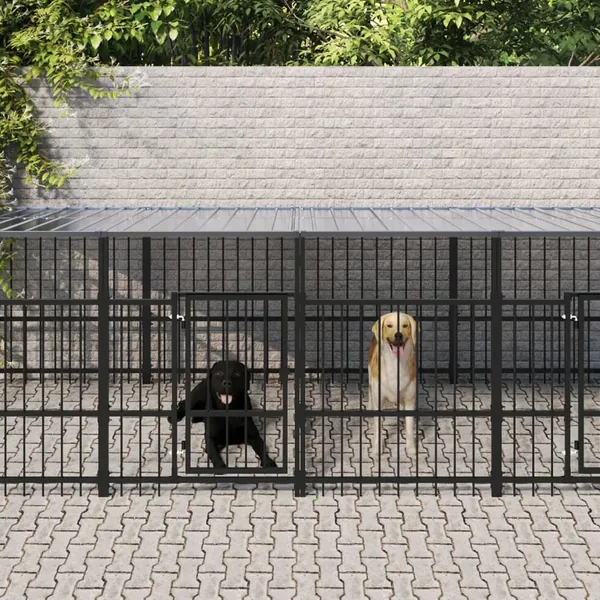 Chenil d'extérieur avec toit pour chiens Acier 7,51 m²