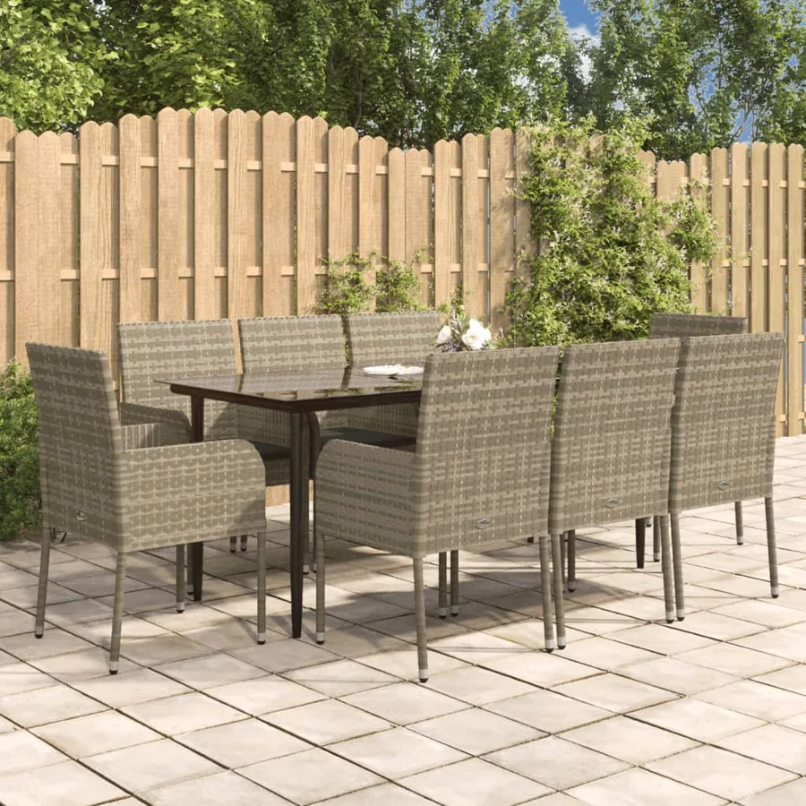 Ensemble à manger de jardin 9pcs et coussins noir et gris