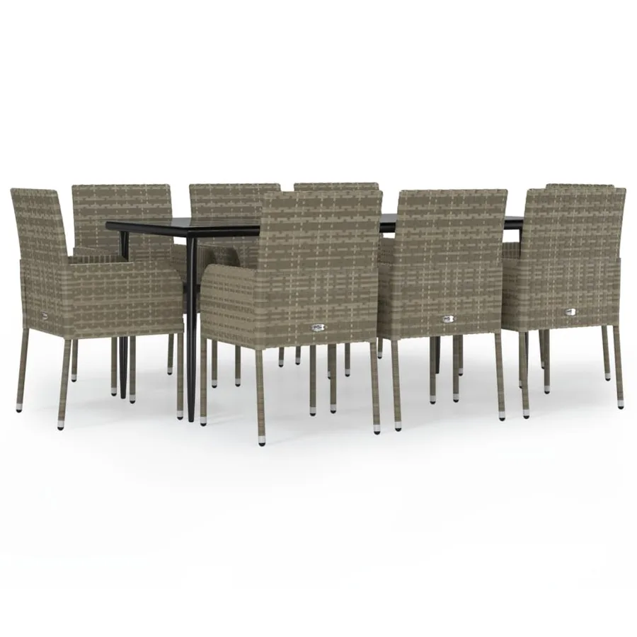 Ensemble à manger de jardin 9pcs et coussins noir et gris - 2