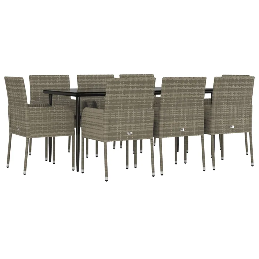 Ensemble à manger de jardin 9pcs et coussins noir et gris - 3