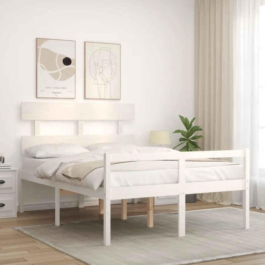 Lit pour personne âgée sans matelas blanc 120x200cm bois massif - 3