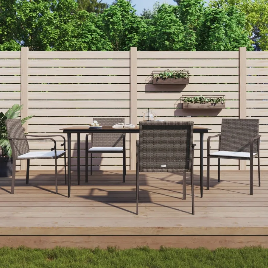 Ensemble à manger de jardin 5 pcs coussins résine tressée acier