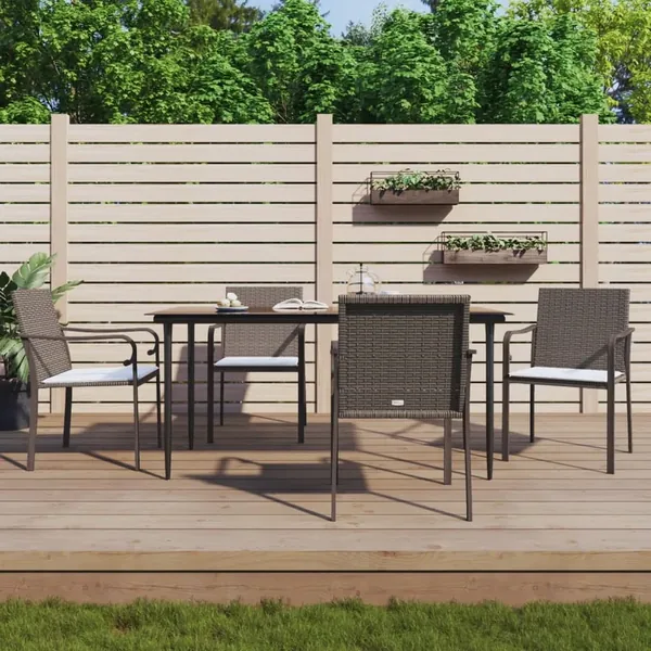 Ensemble à manger de jardin 5 pcs coussins résine tressée acier