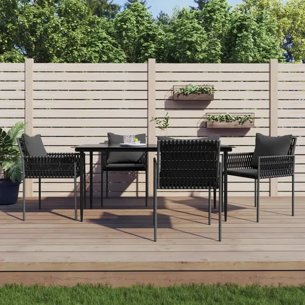 Ensemble à manger de jardin 5 pcs coussins résine tressée acier