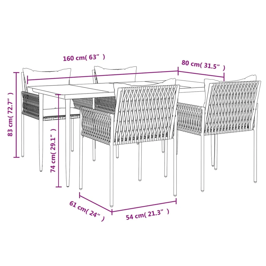 Ensemble à manger de jardin 5 pcs coussins résine tressée acier - 10