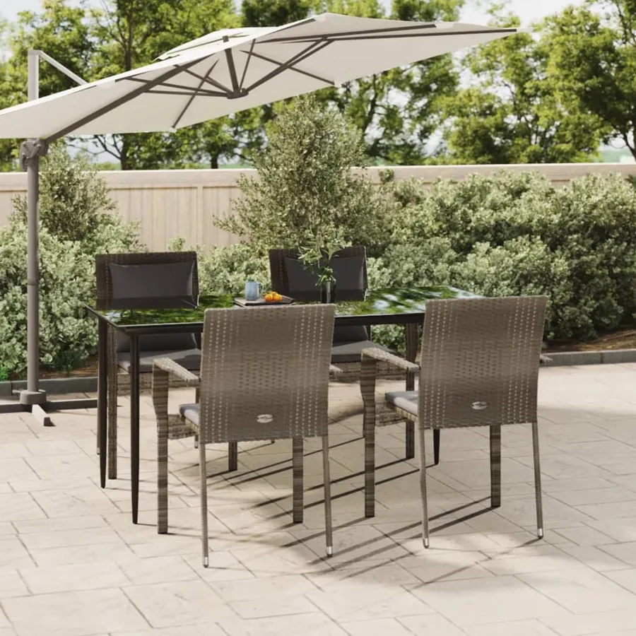 Ensemble à manger de jardin coussins 5 pcs noir et gris