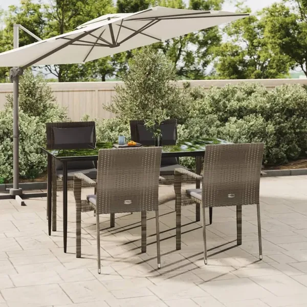 Ensemble à manger de jardin coussins 5 pcs noir et gris