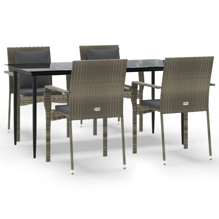Ensemble à manger de jardin coussins 5 pcs noir et gris - 2