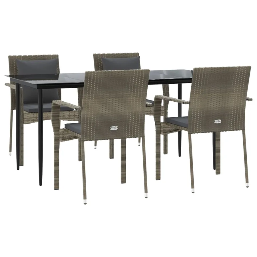 Ensemble à manger de jardin coussins 5 pcs noir et gris - 3