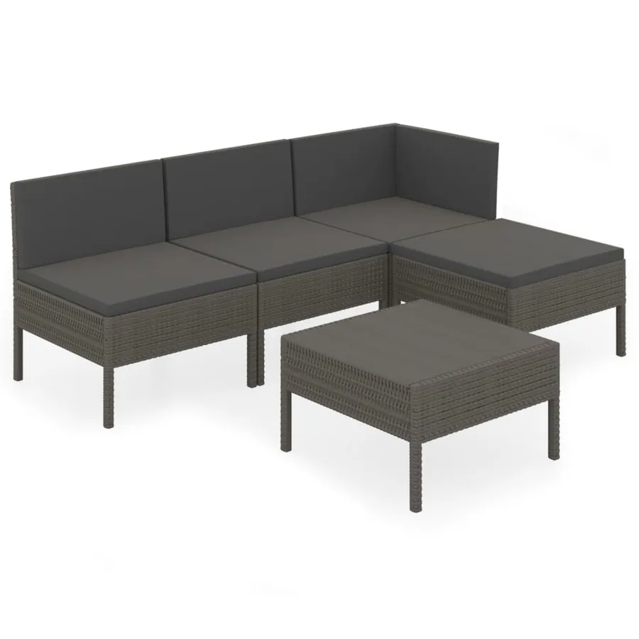 Salon de jardin 5 pcs avec coussins résine tressée gris - 2