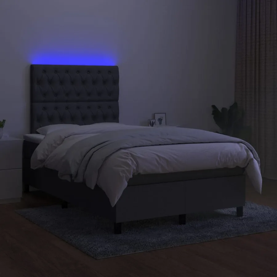 Sommier à lattes de lit et matelas et LED Gris foncé 120x200 cm - 4