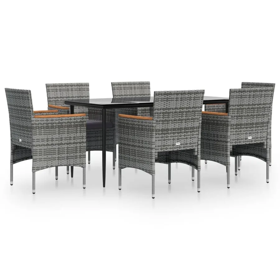 Ensemble à manger de jardin coussins 7pcs Gris et noir - 2