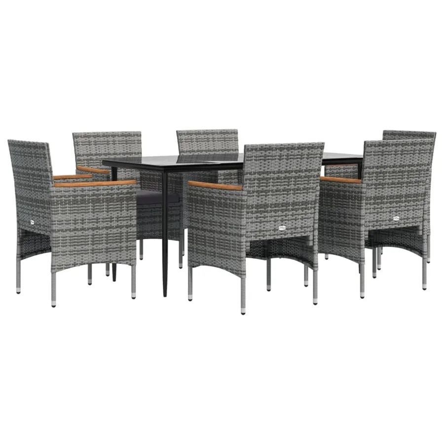 Ensemble à manger de jardin coussins 7pcs Gris et noir - 3