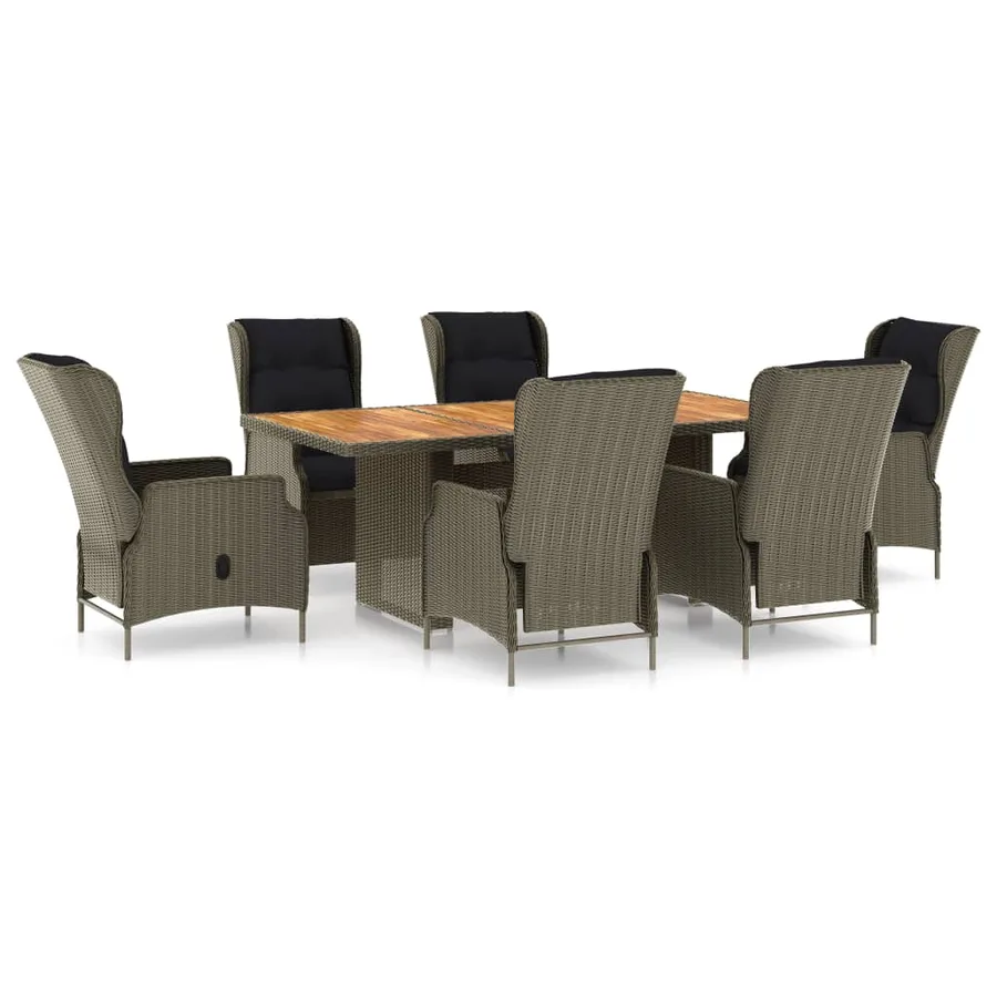 Ensemble à manger d'extérieur et coussins 7 pcs résine tressée - 2