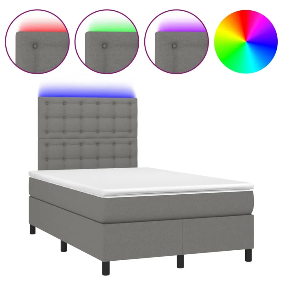 Sommier à lattes de lit et matelas et LED Gris foncé 120x200 cm - 2