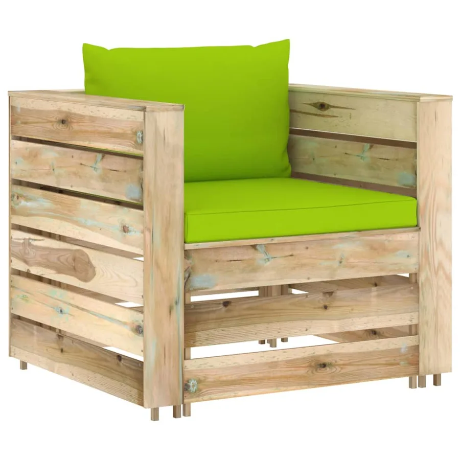 Salon de jardin 2 pcs avec coussins Bois imprégné de vert - 2