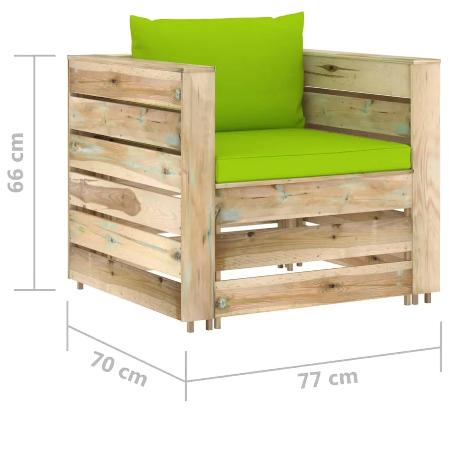 Salon de jardin 2 pcs avec coussins Bois imprégné de vert - 7