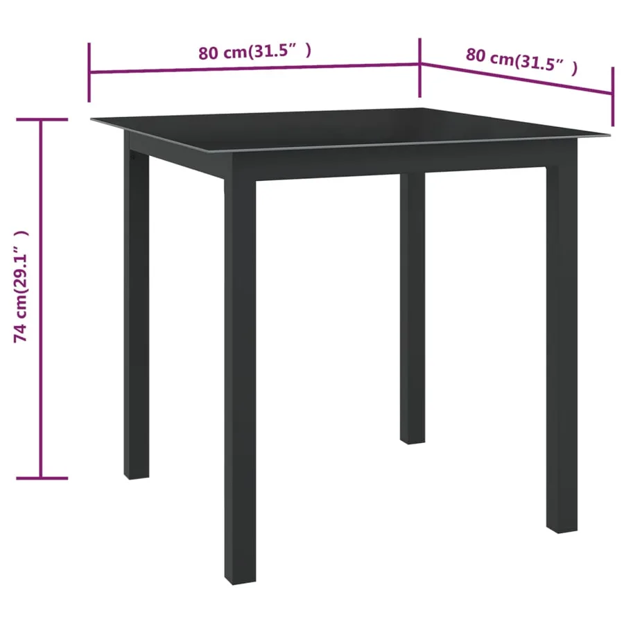 Table de jardin Noir 80x80x74 cm Aluminium et verre - 5