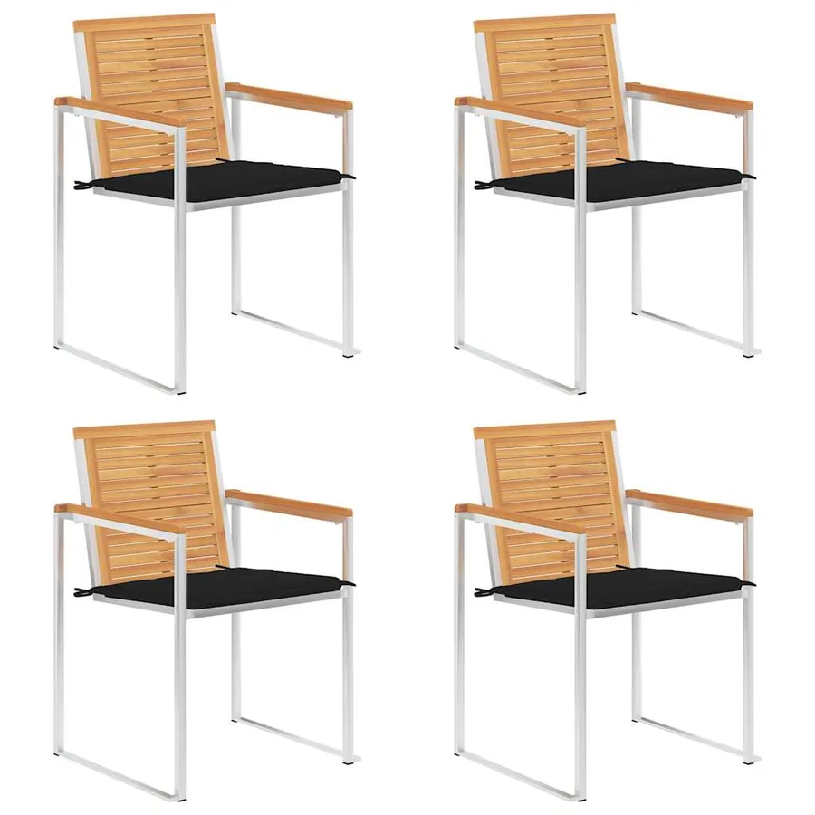 Chaises de jardin lot de 4 avec coussins Bois de teck massif