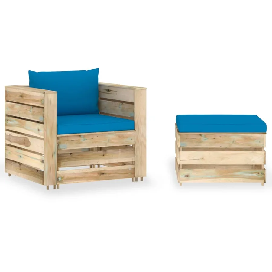 Salon de jardin 2 pcs avec coussins Bois imprégné de vert