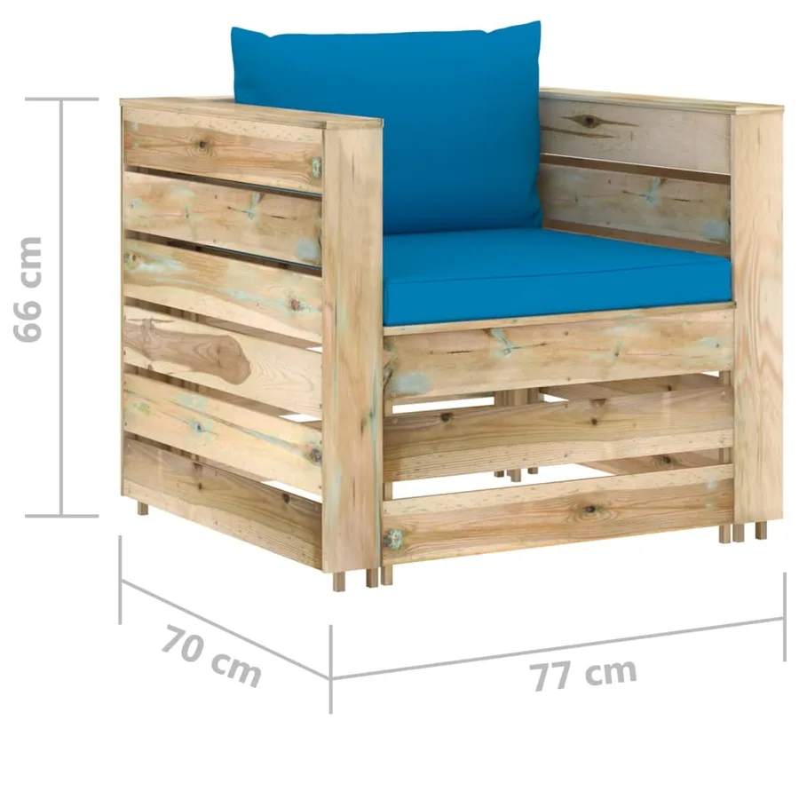 Salon de jardin 2 pcs avec coussins Bois imprégné de vert - 7
