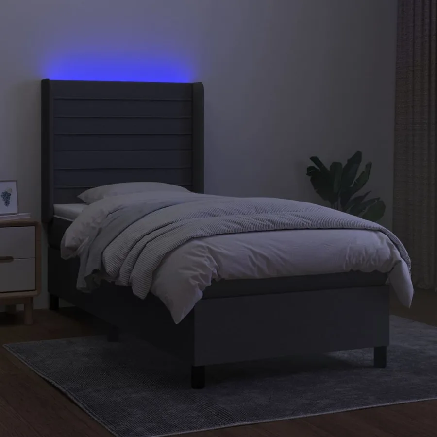 Sommier à lattes de lit matelas LED Gris foncé 90x200cm Tissu - 3