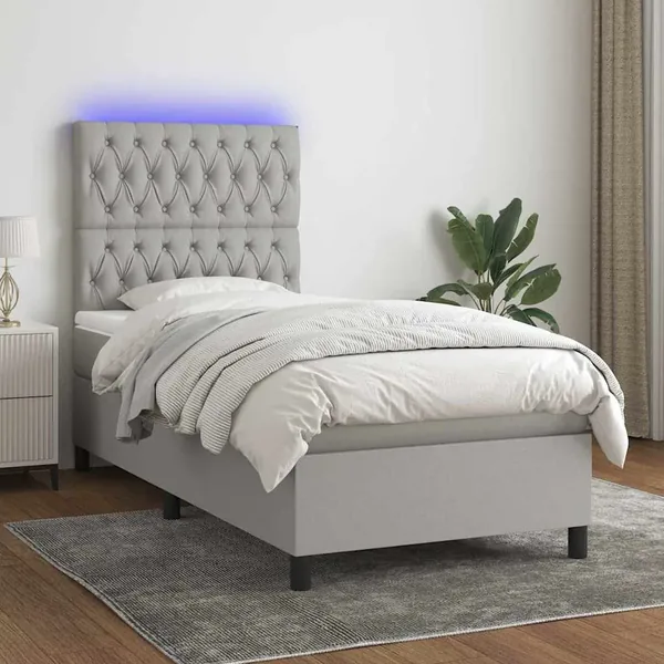 Sommier à lattes de lit et matelas et LED Gris clair 100x200 cm