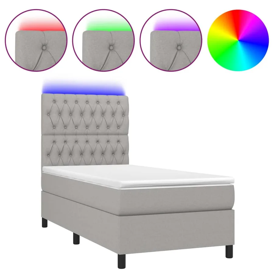 Sommier à lattes de lit et matelas et LED Gris clair 100x200 cm - 2
