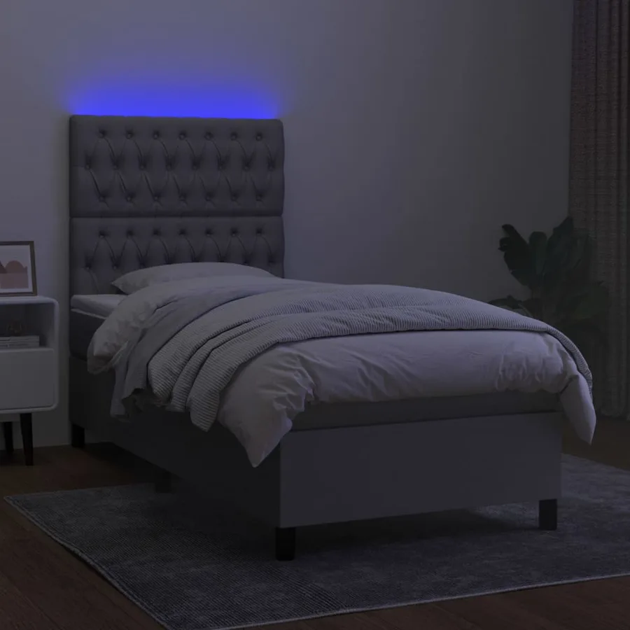 Sommier à lattes de lit et matelas et LED Gris clair 100x200 cm - 4