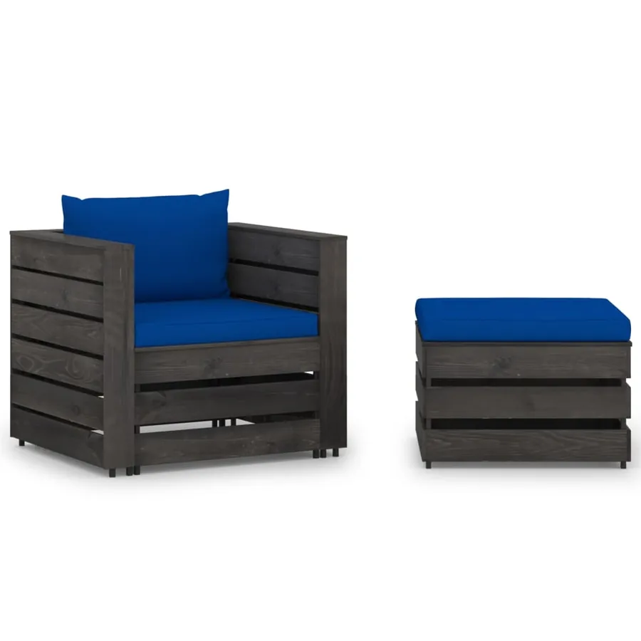 Salon de jardin 2 pcs avec coussins Bois imprégné de gris