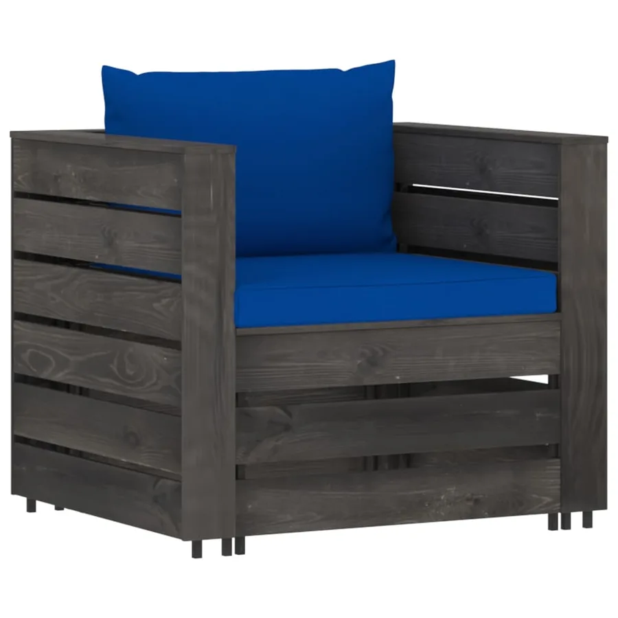 Salon de jardin 2 pcs avec coussins Bois imprégné de gris - 2