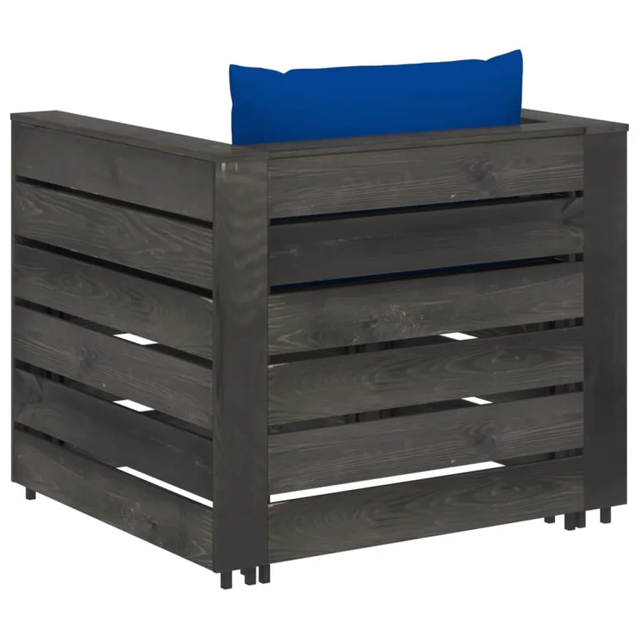 Salon de jardin 2 pcs avec coussins Bois imprégné de gris - 3