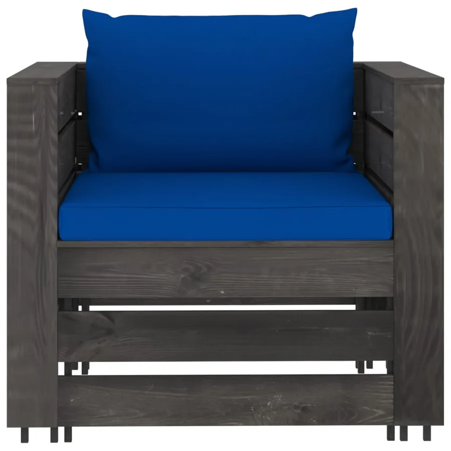 Salon de jardin 2 pcs avec coussins Bois imprégné de gris - 4