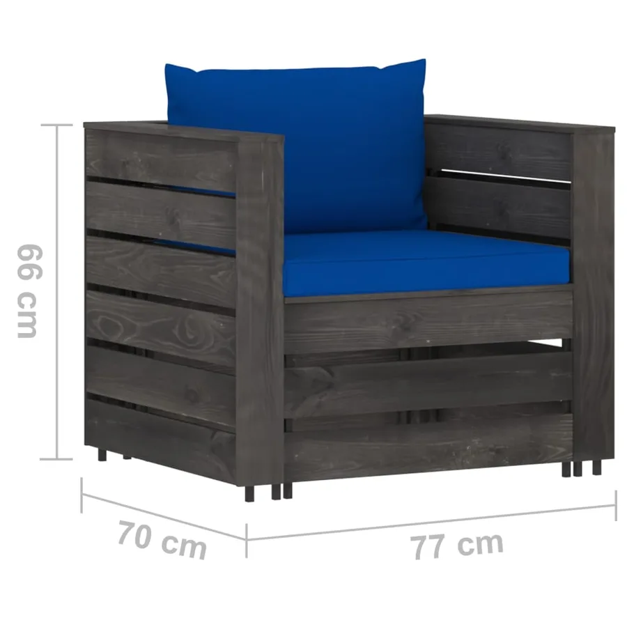 Salon de jardin 2 pcs avec coussins Bois imprégné de gris - 7