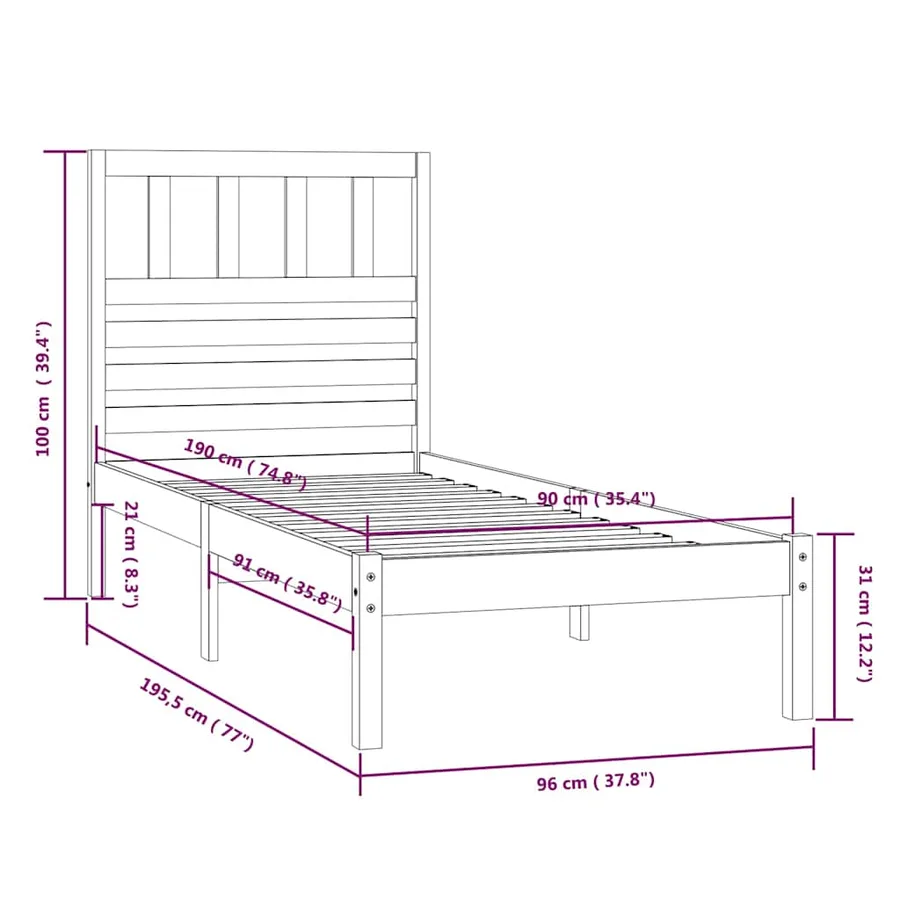 Cadre de lit sans matelas 90x190 cm bois de pin massif - 9