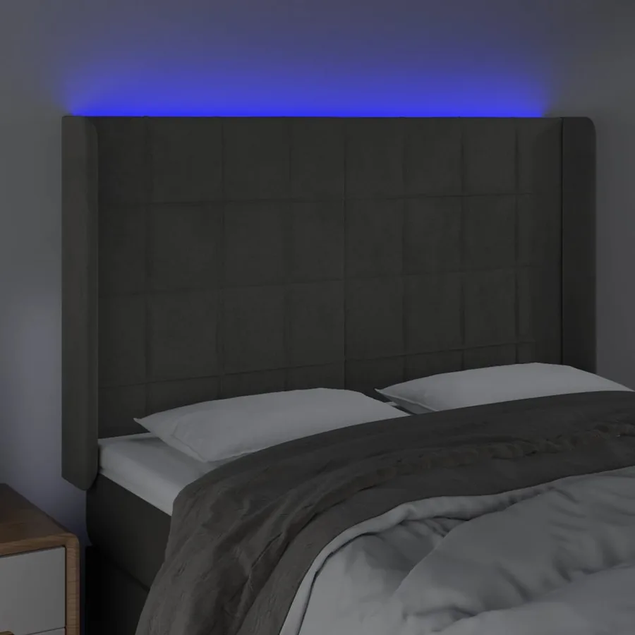 Tête de lit à LED Gris foncé 147x16x118/128 cm Velours - 4