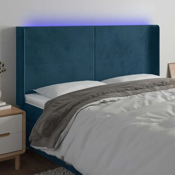 Tête de lit à LED Bleu foncé 183x16x118/128 cm Velours
