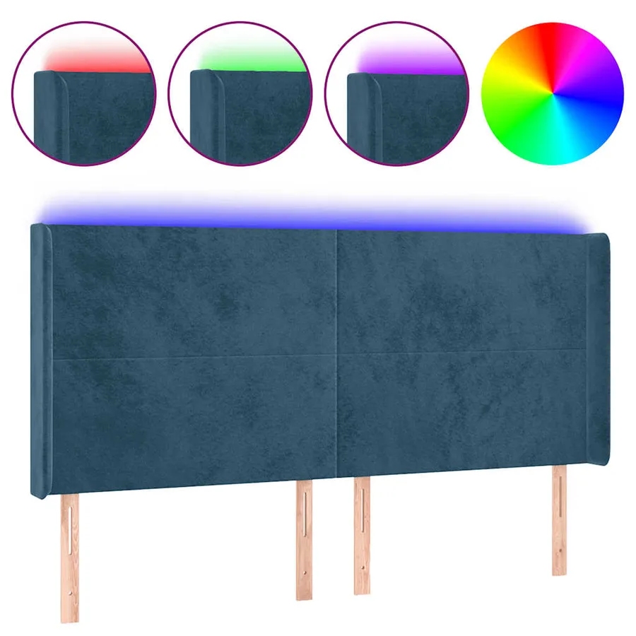 Tête de lit à LED Bleu foncé 183x16x118/128 cm Velours - 2