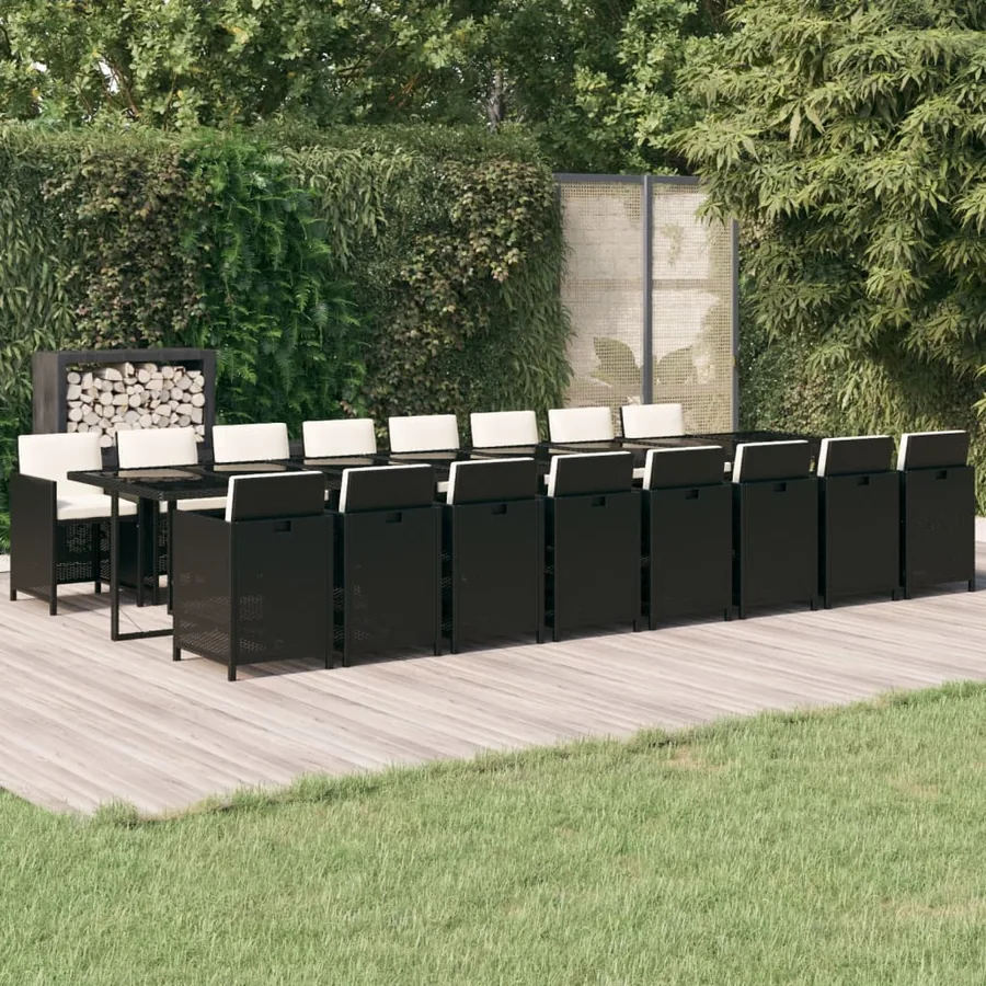 Ensemble à manger de jardin 17 pcs coussins noir résine tressée