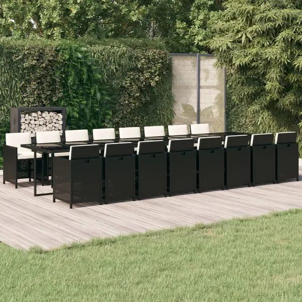 Ensemble à manger de jardin 17 pcs coussins noir résine tressée