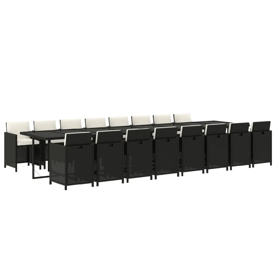 Ensemble à manger de jardin 17 pcs coussins noir résine tressée - 3