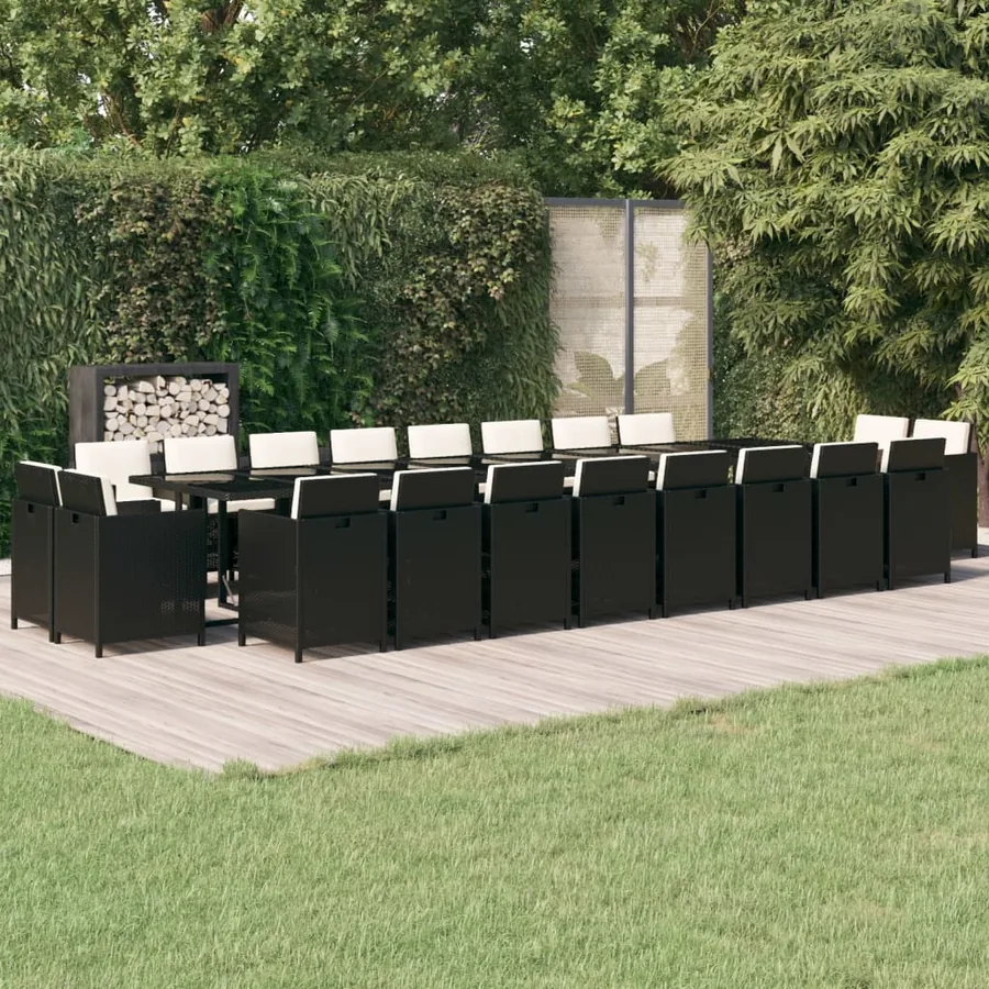 Ensemble à manger de jardin 21pcs coussins noir résine tressée