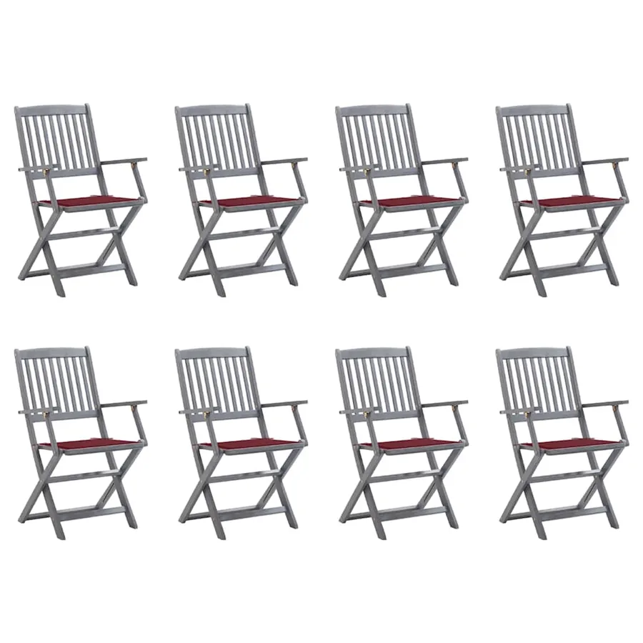 Chaises pliables d'extérieur lot de 8 et coussins Bois d'acacia
