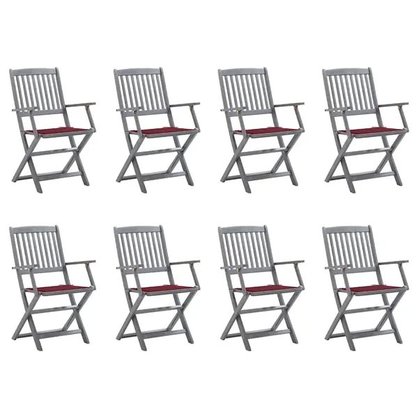 Chaises pliables d'extérieur lot de 8 et coussins Bois d'acacia